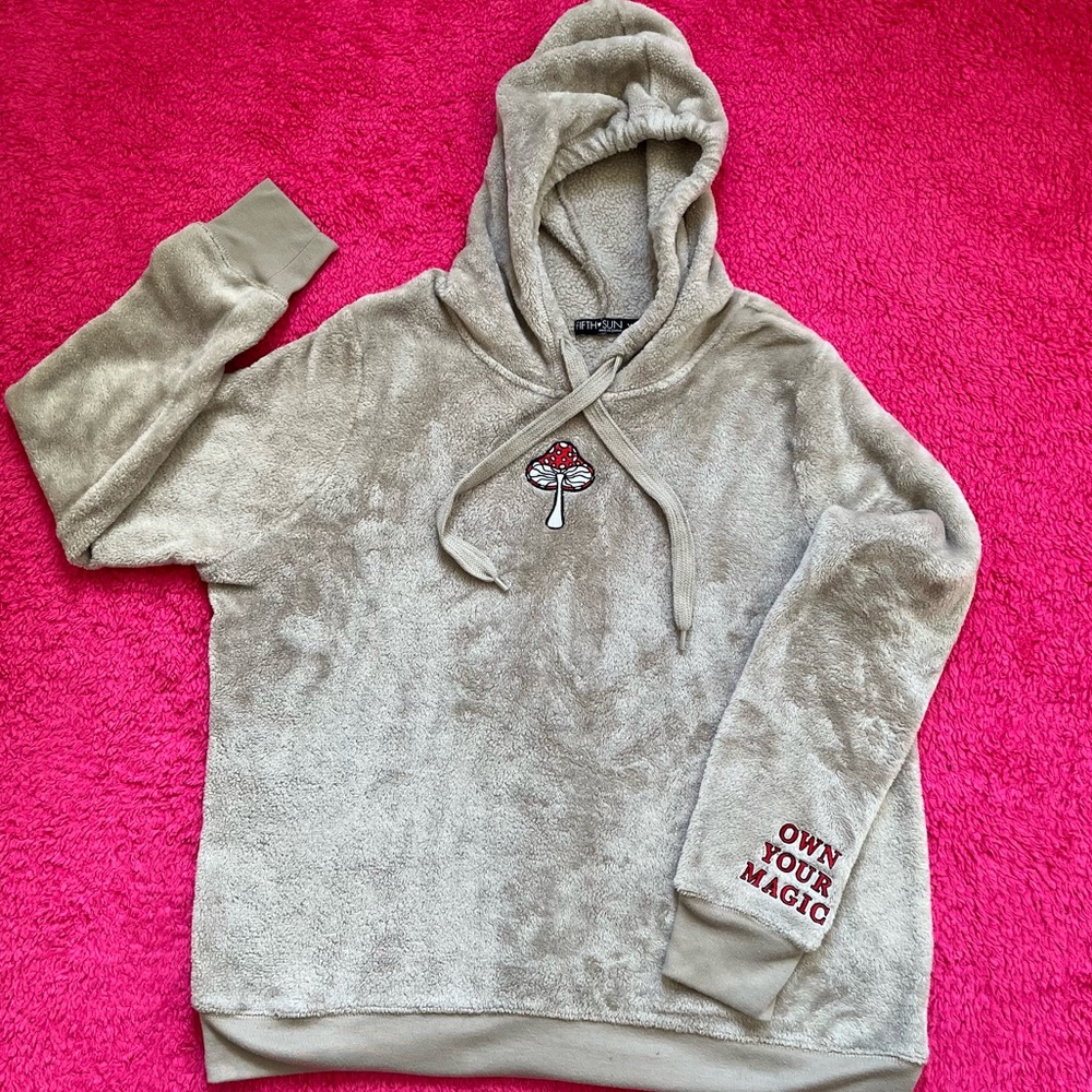Fifth Avenue Cozy Beige Hoodie with Embroidered Design